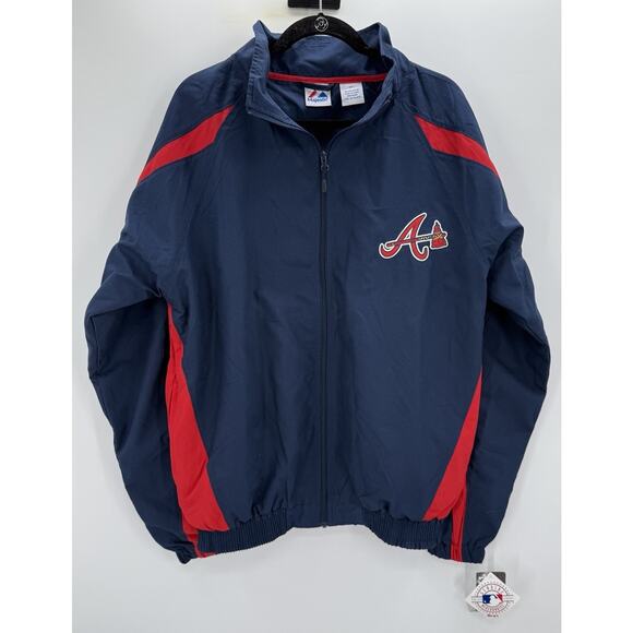 Majestic Atlanta Braves Jacket Windbreaker Blue Red Size Medium Tall MT New